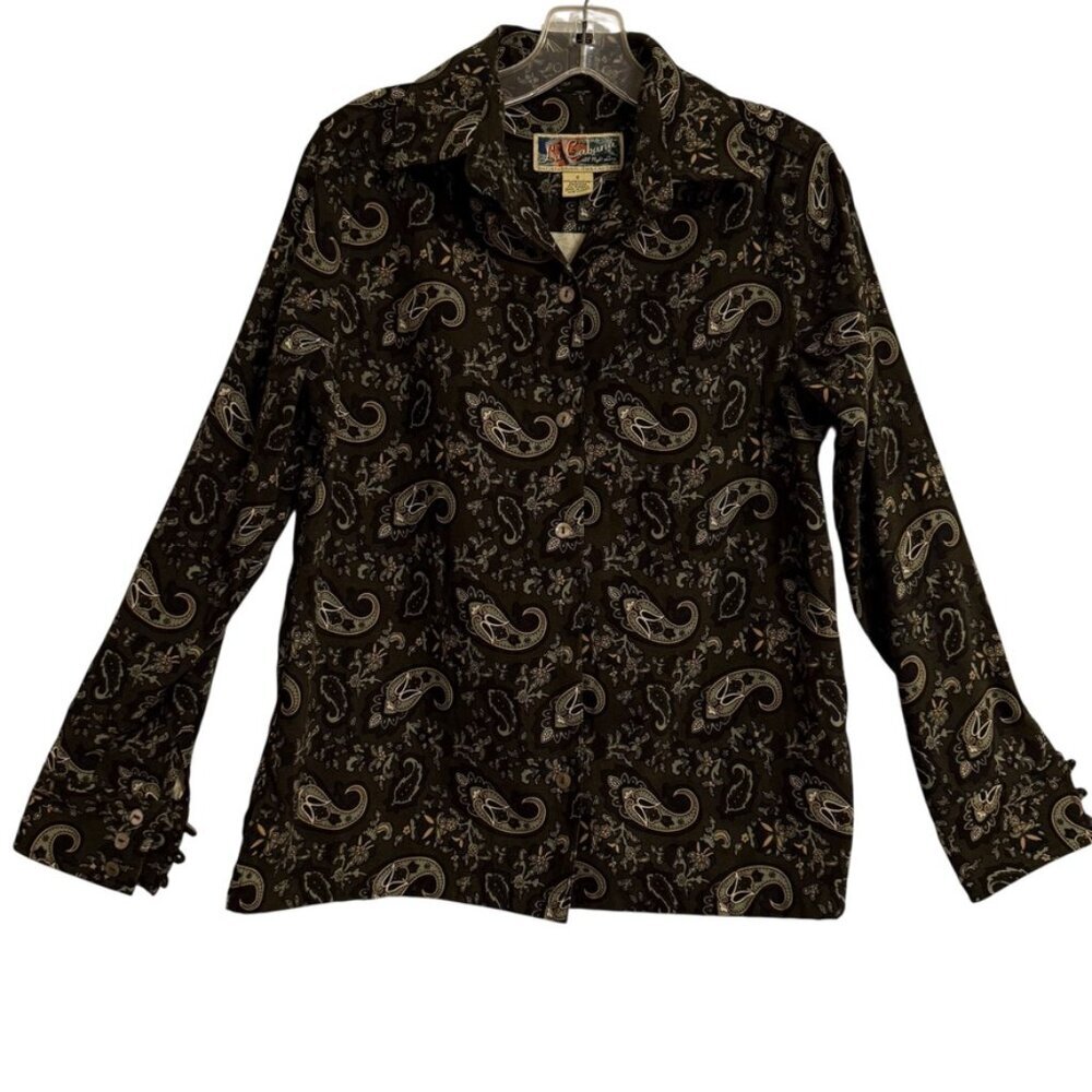 La Cabana Button Up Blouse‎ SZ Small Paisley Resort Aloha